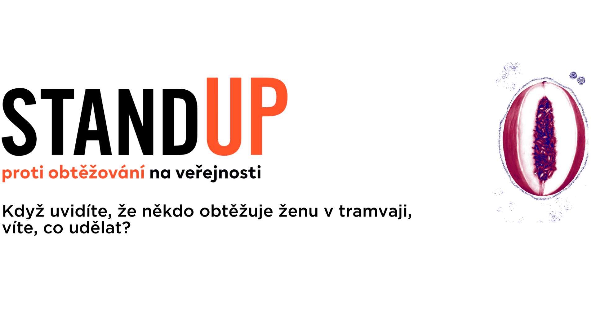 Grafika s velkým nápisem STANDUP a dalším menším textem